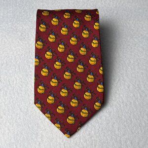 Brooks Brothers Makers Mens Silk Tie Christmas Ornaments Red Yellow 59 X 3.5